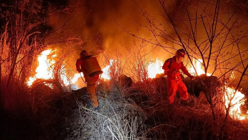 BOMBEROS CONTROLAN INCENDIO EN TERRENO CON MALEZA SECA EN METAPÁN
