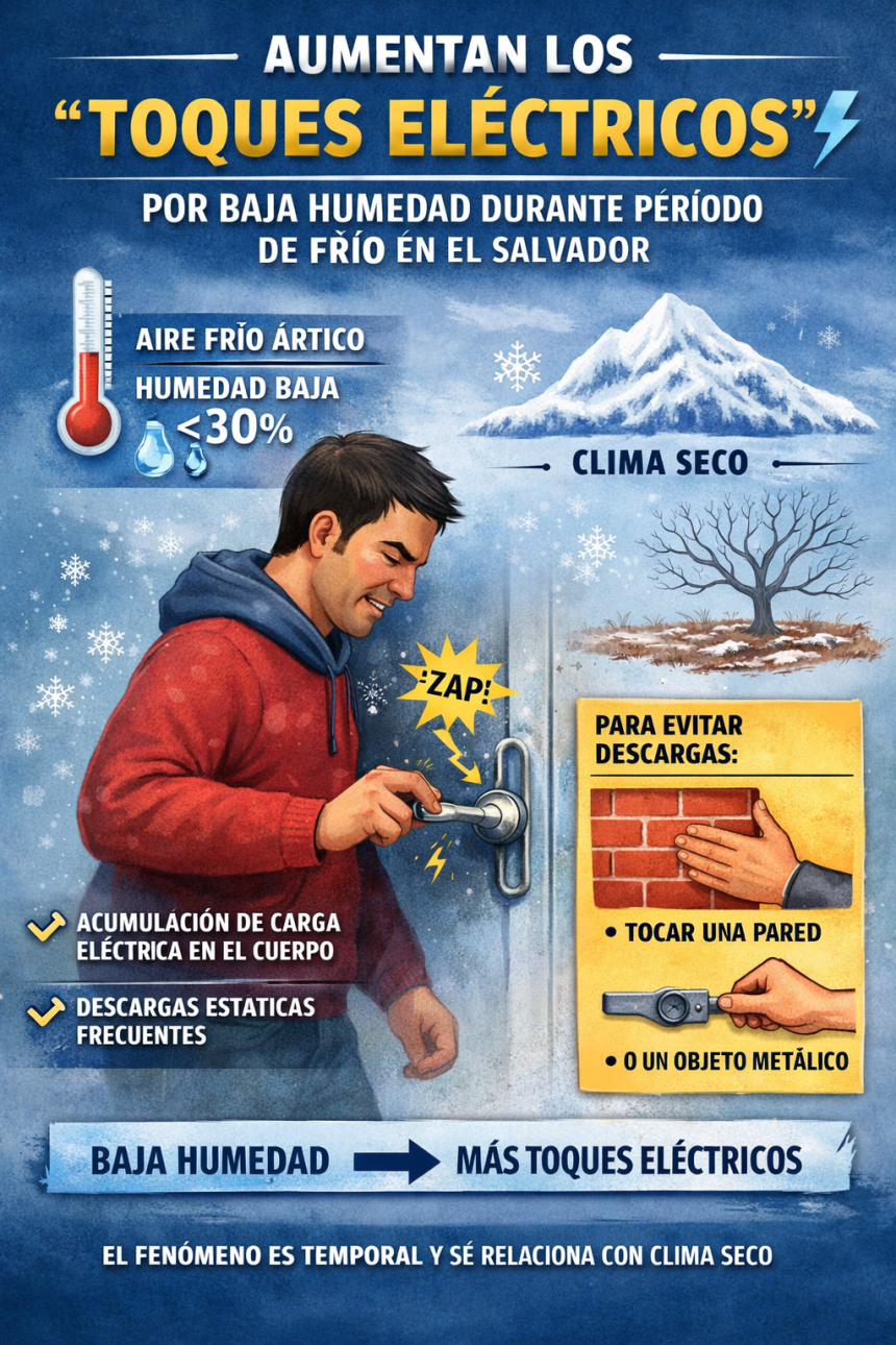 AUMENTAN LOS “TOQUES ELÉCTRICOS” POR BAJA HUMEDAD DURANTE PERÍODO DE FRÍO EN EL SALVADOR