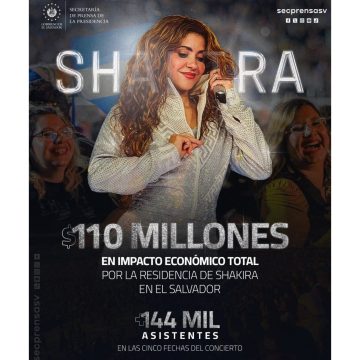 $110 MILLONES GENERARON LOS CONCIERTOS DE SHAKIRA EN EL SALVADOR