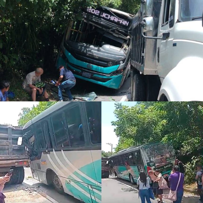 bus 1 BUS DE LA RUTA 202 COLISIONA CONTRA VOLQUETA EN CARRETERA DE SANTA ANA A SAN SALVADOR