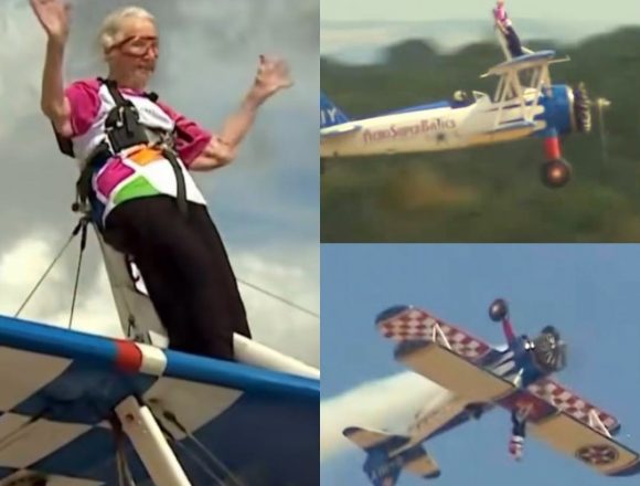 A LOS 97 AÑOS, BETTY BROMAGE VUELVE A ROMPER RÉCORD GUINNESS SOBRE EL ALA DE UN AVIÓN
