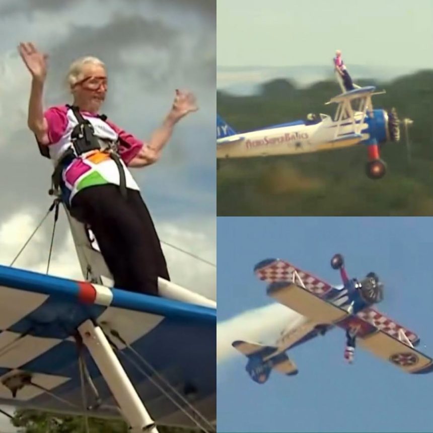 A LOS 97 AÑOS, BETTY BROMAGE VUELVE A ROMPER RÉCORD GUINNESS SOBRE EL ALA DE UN AVIÓN