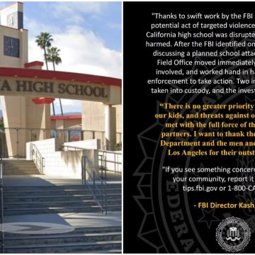 poli FBI ALERTA SOBRE PRESUNTO PLAN DE ATAQUE EN ESCUELA SECUNDARIA DE CALIFORNIA